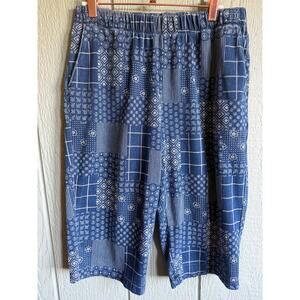 Land's End Patchwork Sport Knit Capri Pull On Cropped Pants Land's End Medium